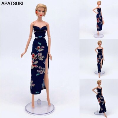 Black Floral Evening Party Dress for 11.5'' Doll Outfits 1/6 BJD Doll Clothes Toy