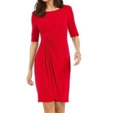 NEW CONNECTED RED  FAUX WRAP CAREER SHEATH DRESS SIZE 10 $89