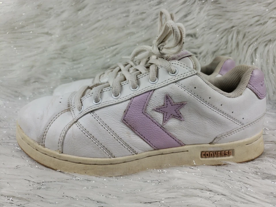 CONVERSE ALL STAR Mujer Talla 8.5 Blanco Lila Púrpura Cuero Tenis Zapatos Foto 3 de 4