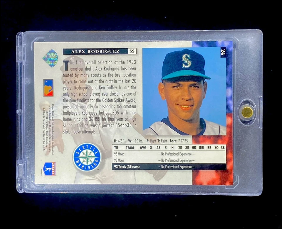 Tarjeta RC ALEX RODRIGUEZ ROOKIE LÁMINA VERDE AZULADO PLATA CUBIERTA SUPERIOR LEYENDA - MARINEROS Foto 2 de 4