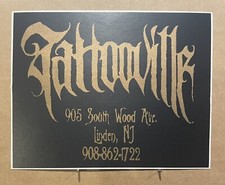 vintage TATTOOVILLE TATTOO SHOP STICKER 4X3" UNUSED linden NJ