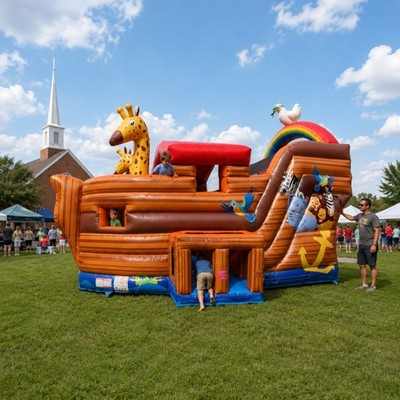 Commercial Deluxe Noahs Ark Ship Kids Bounce House and Slide Combo with Blower