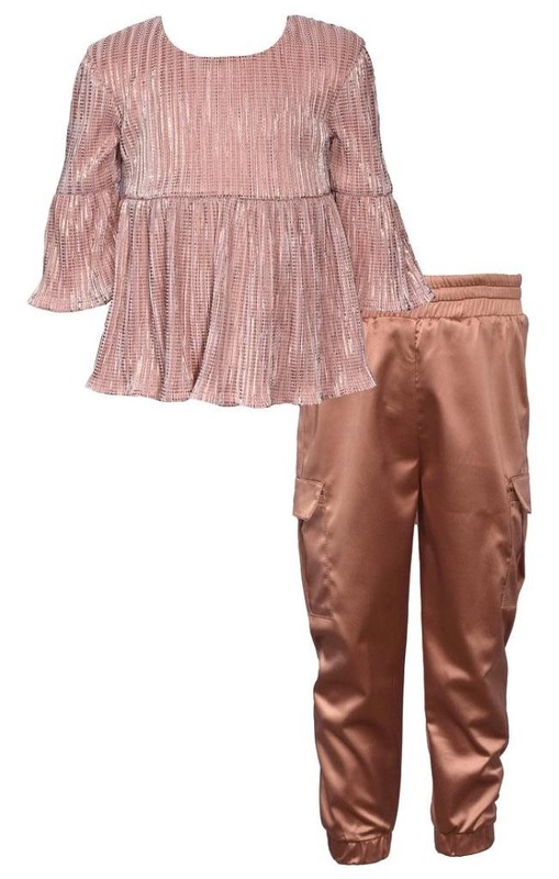 NEW Bonnie Jean Girls Size 14 "PINK BRONZE" Top Satin Pant Dressy Party Set NWT