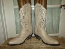 Vintage Dan Post DP3799 Women's size 8 M Cowgirl Boots Almond Toe Ivory Leather