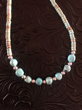 Navajo Blue Turquoise Heishi 20 -21 Necklace 925 Beads Hook Clasp