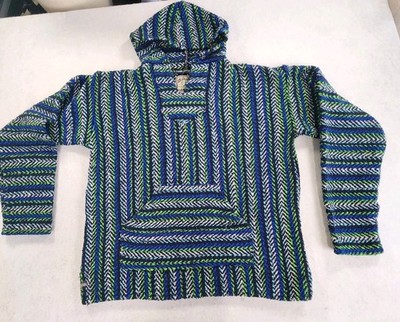 BAJA JOE Poncho Kangaroo Pouch Hoodie Sweater Adult Size M Blue Purple Green 