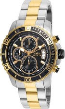 Invicta 22418 Men's Pro Diver Two-Tone Stainless Steel Quartz Black Dial Watch