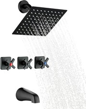 3 Handle Shower Faucet with Tub Spout Matte Black 3 Knobs Bathtub and Shower