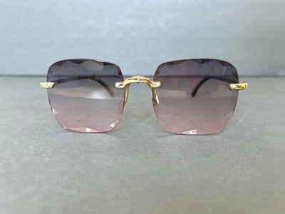 Retro Sunglasses Rimless Gold Frame Blue/Rose Lens - Classy, Sophia, Glamorous