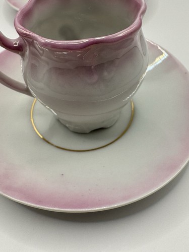 Antique Porcelain Demitasse Cups & Saucers Set of 4 Pink & Gold Hand Painted - Picture 13 of 14