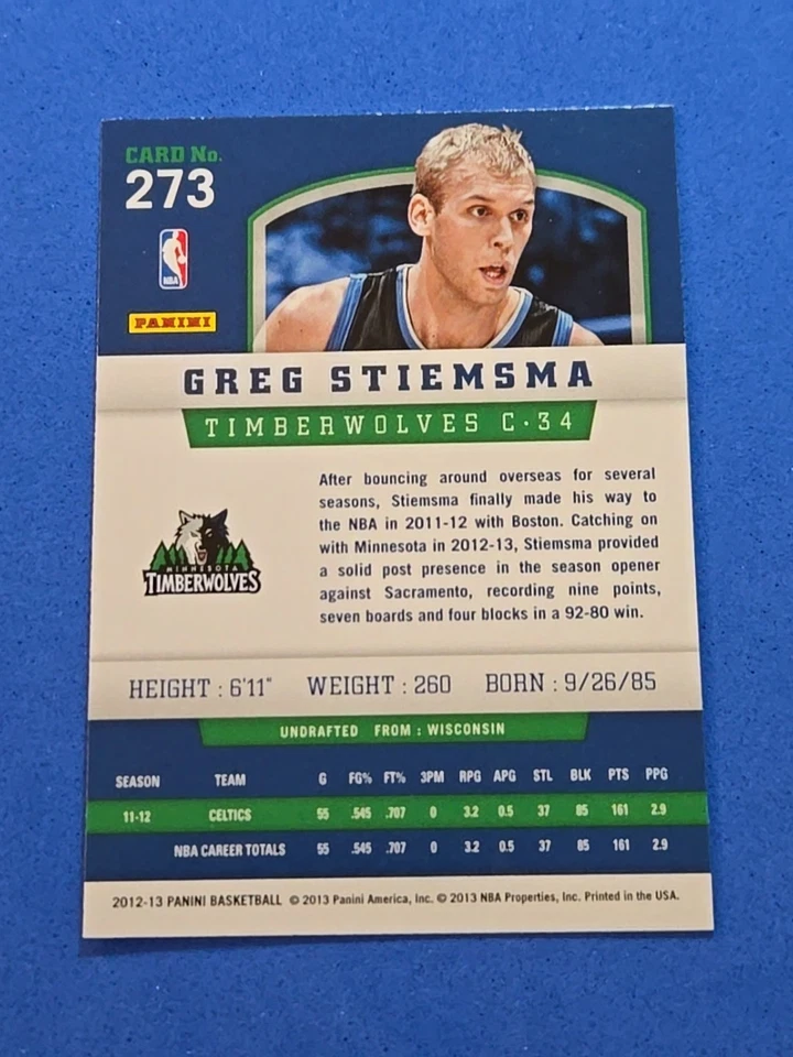 2012-13 Greg Stiemsma Panini #273 - Image 2 of 2