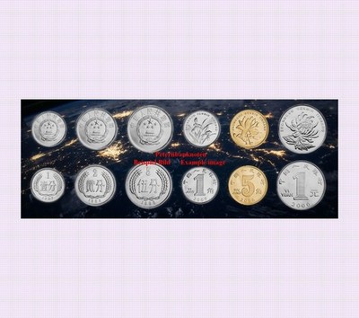 CHINA  KMS. 1955-2016 Unc. 1,2,5 Fen 1,5 Jiao 1 Yuan 6 Münzen #6295#  