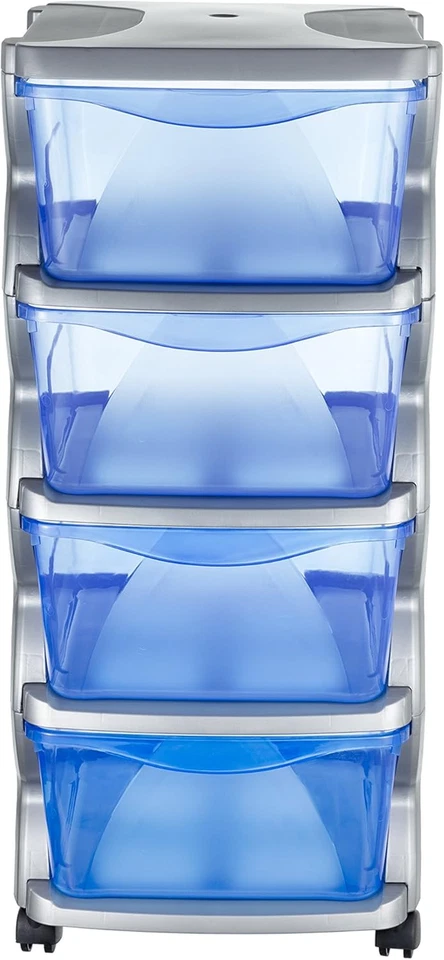 99005 Insieme Cassetti Con Ruote, Argento, 36 X 40 X 80 Cm - Immagine 4 di 4