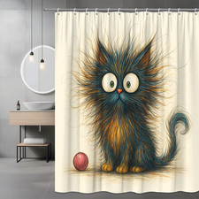 Cute Cat Shower Curtain - Colorful Furry Design for Kids Bathroom