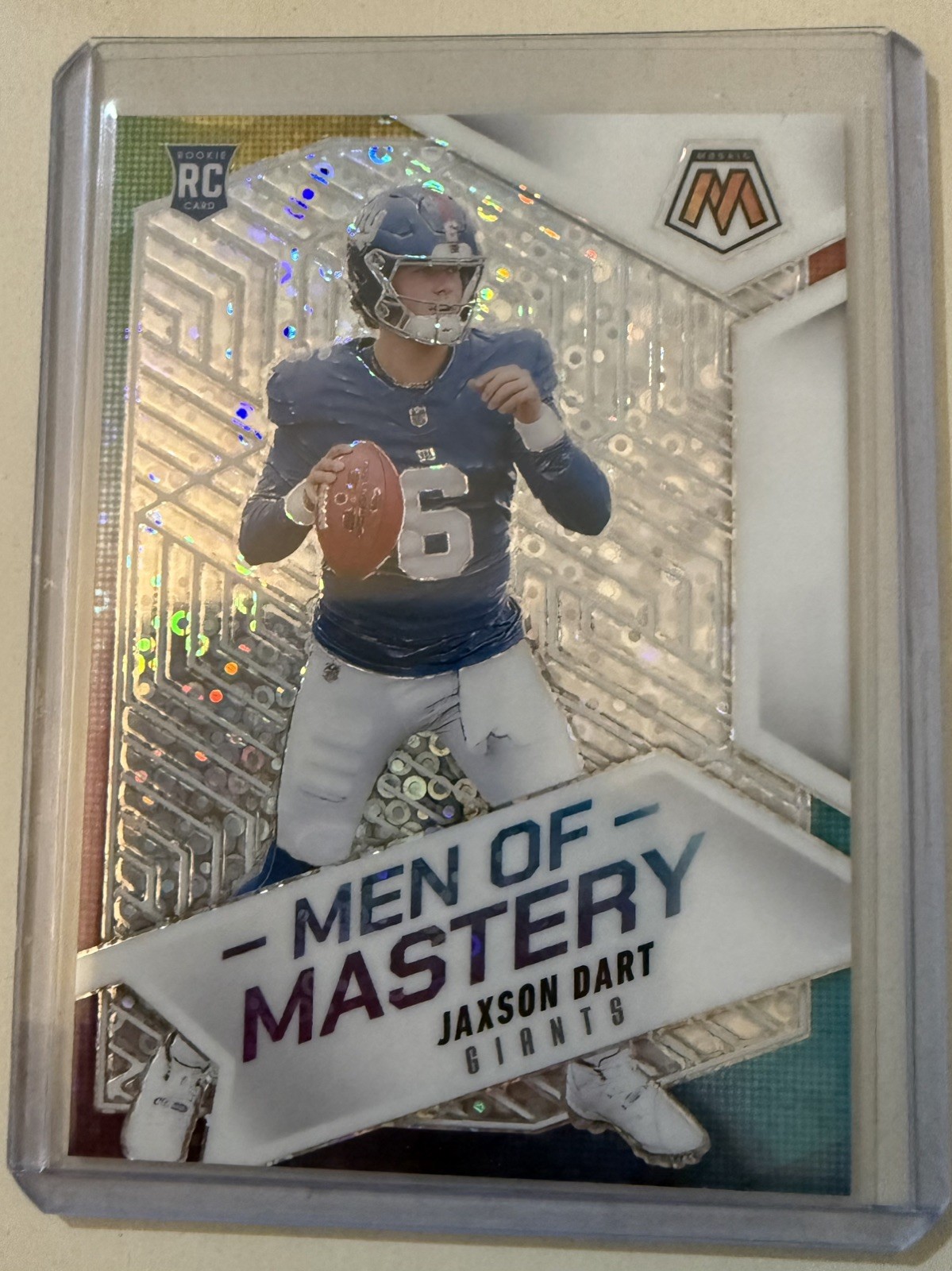 2025 Mosaic Jaxson Dart Men Of Mastery No Huddle Disco Rookie Giants RC