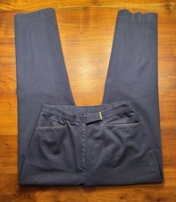 Lauren Ralph Lauren Women's Navy Straight Leg Trousers Pants Leather Trim Sz 12
