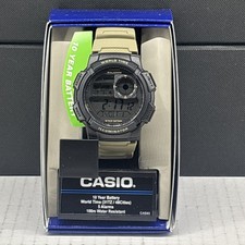 Casio AE1000W-5AV Black And Tan Beige Band World Time Watch Brand New In Box