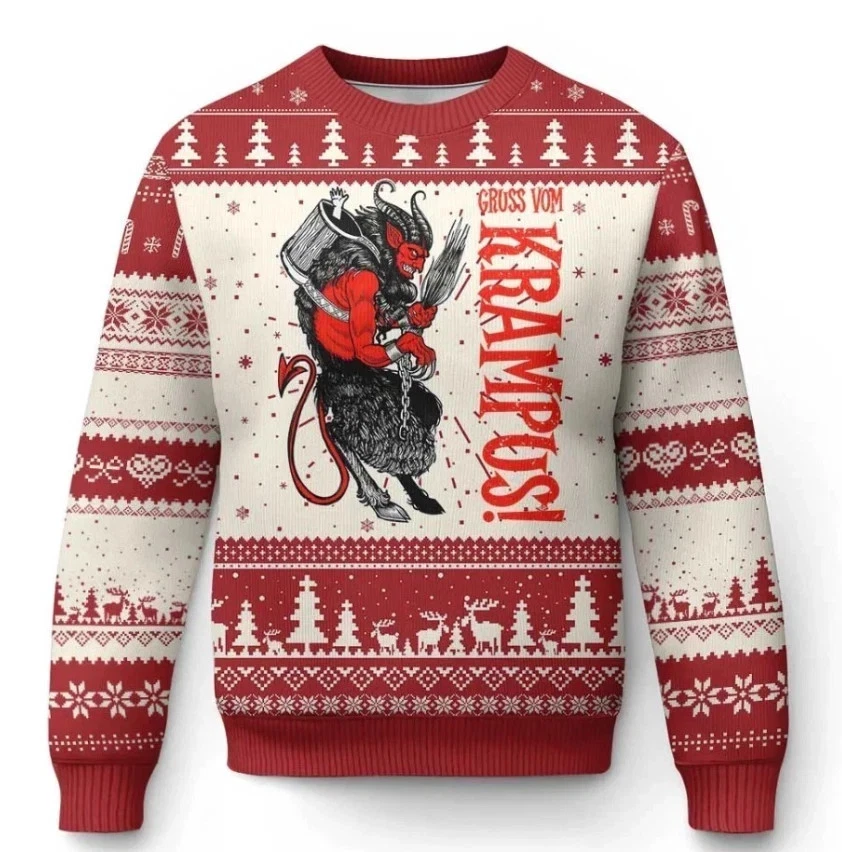 Krampus Ugly Christmas Sweater, Gothic Holiday Pullover