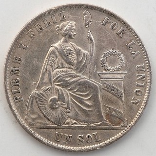 Peru 1 Sol 1872 Silber vorzüglich