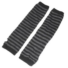  Black Striped Pattern Stretchy Long Knitted Arm Warmer One Size Dark Gray