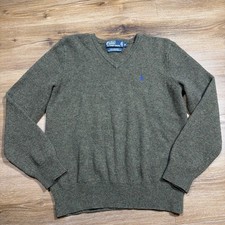 Polo Ralph Lauren Men  s MEDIUM Sweater Green V-Neck Pullover Knit Lambswool