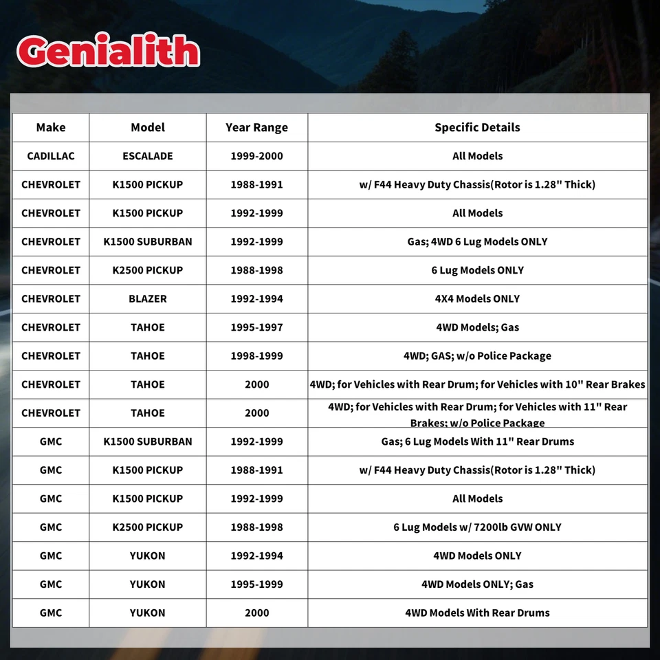 For Chevy GMC K1500 K2500 Blazer Tahoe Yukon Escalade Front Rotors Brakes Pads - Imagem 3 de 4