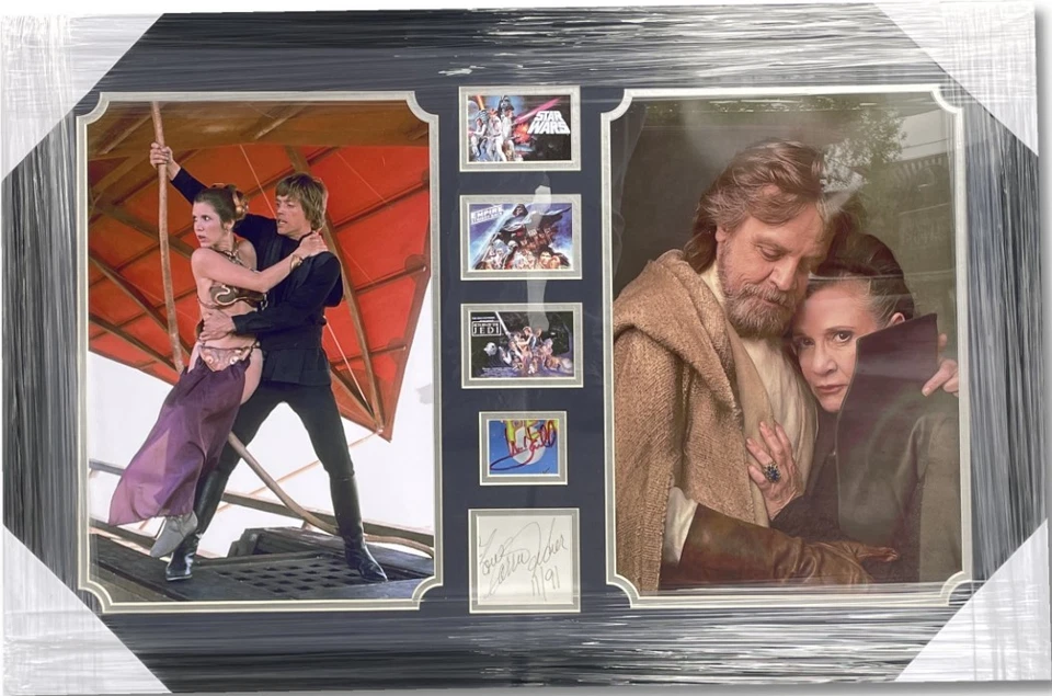 Mark Hamill Carrie Fisher Signed Autographed Cuts Star Wars Custom Framed JSA