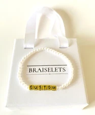 Personalized Name Bracelet 4mm White Pearl Beads Gold Letters For Women Dainty