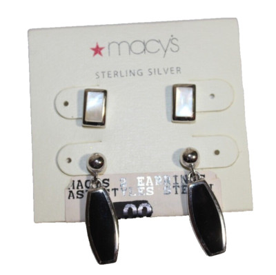 Macy's Sterling Silver Duo Earrings Mother of Pearl & Black Onyx NEW