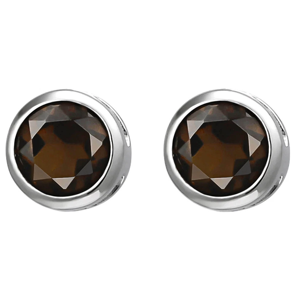 Solitär Ohrstecker aus 925 Silber Rauchquarz braun rund Ohrringe Ohrschmuck - Bild 1 von 1