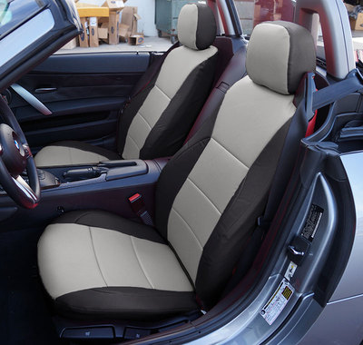 for BMW Z4 2003-2008 IGGEE CUSTOM MADE FIT 2 FRONT SEAT COVERS BLACK/GREY