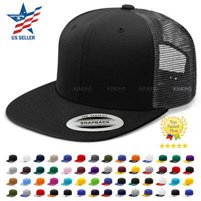 Snapback Hat Flat Bill Baseball Cap - Mesh Streetwear Blank Plain Trucker Hat