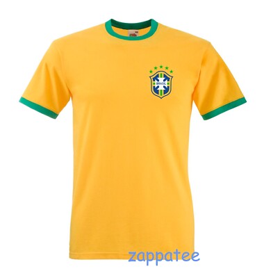 T-Shirt BRASILIEN Ringer. Schlank sitzendes brasilianisches Fußball Fußball inspiriertes T-Shirt S bis 3XL