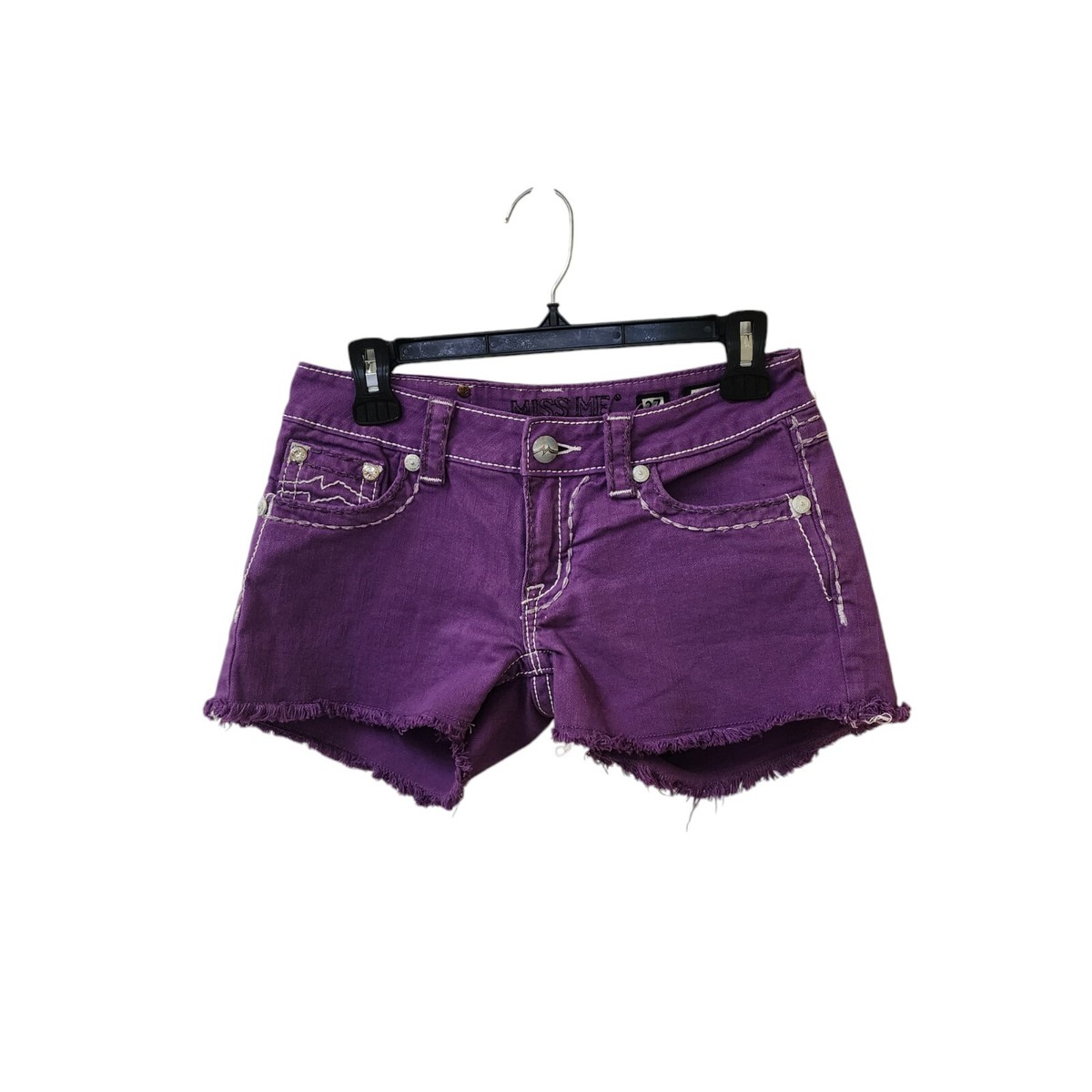 Miss Me Purple Jean Shorts Size 27 Low Rise y2k Raw Hem