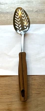 Vtg EKCO Slotted Cooking Spoon W/faux Wood Tone Handle Stainless USA Utensil