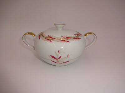 Vintage Citadel China Cavalier Sugar Bowl & Lid White Pink Leaves 7447 Japan