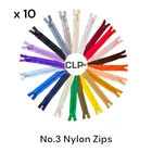 Nylon Zips No3 Closed End  6" - 24" Multi 24 colours Wholesale  10 zips per pack