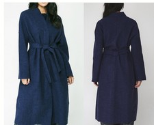 Rrp £579, Oska Kupio Belt Zip Coat, Size 2 (ch 62 Cm) Dark Blue 100% Boiled Wool