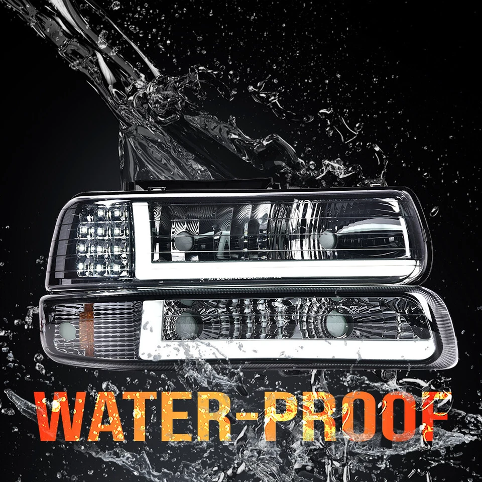 Chrome LED DRL Headlights Lamps Fit For 99-02 Chevy Silverado Pickup 00-06 Tahoe - Image 2 of 4