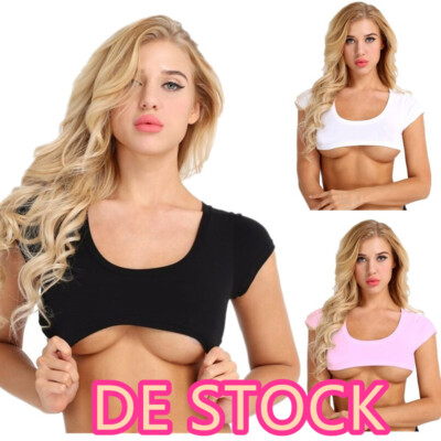 DE~Damen Sexy Crop Top Bustier Kurz T-Shirt Unterhemd Bust Expose Tops ClubwearS