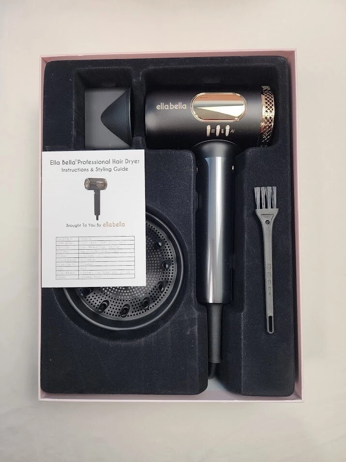 Secador de pelo iónico profesional ELLA BELLA detección AI con difusor - caja abierta Foto 2 de 4