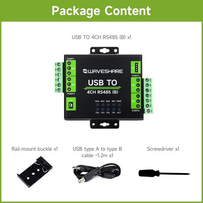 Waveshare Industrial Isolated USB To 4-Ch RS485 Converter (B) CH344L Chip Alloy