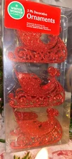 Winter Wonder Lane 3 pk Red Sparkly Sleighs Christmas Tree Holiday Ornaments