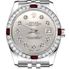 Rolex Datejust 31 mm Silver Diamond Accent Dial Steel Watch Ruby & Diamond Bezel