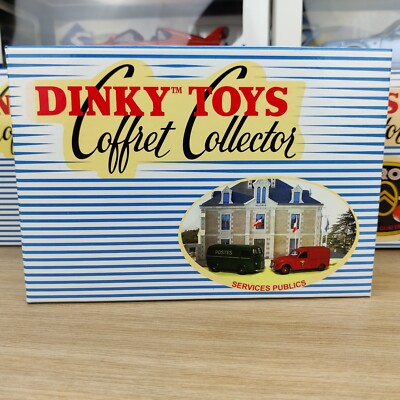 AUTO DINKY TOYS ATLAS BOX PUBLIC SERVICES PEUGEOT POSTAL + 2CV 1:43