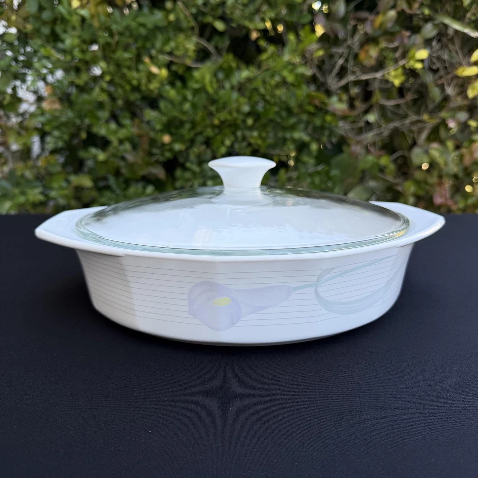 Mikasa Fire & Ice Serenade Lavender White Glass Casserole Dish 12" w/Lid JAPAN