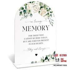In Loving Memory Sign for Wedding Memorial Table, Elegant White Rose and
