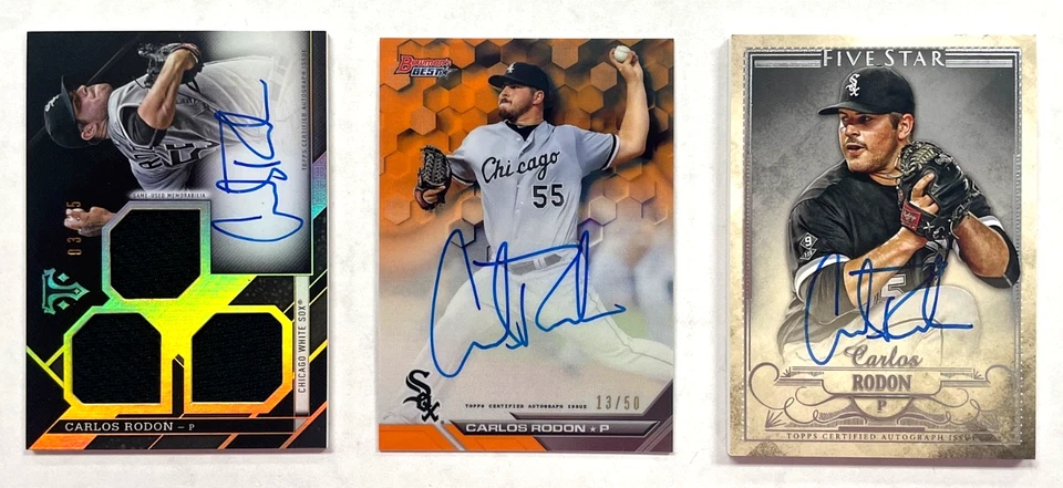 Carlos Rodon 2016 Bowman's Best Triple Threads cinco estrelas lote automático de 3 Yankees - Imagem 3 de 3