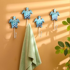 4 Pcs Nautical Sea Turtle Wall Hooks Turtle Wall Mounted Key Holder Nautical ...