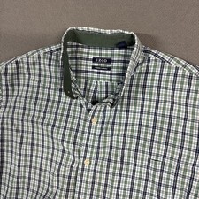 Izod Premium Essentials Shirt Mens Large Green Blue Plaid Check Button Down